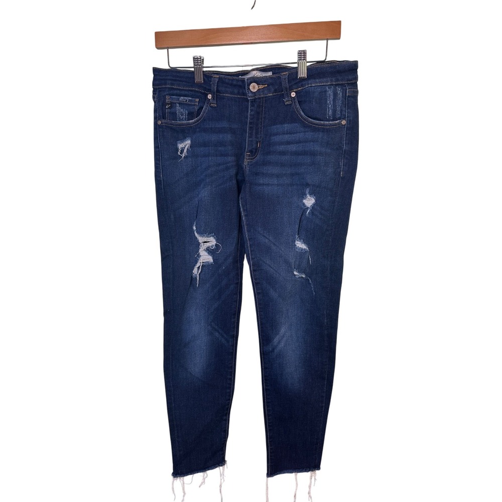 Kancan Distressed Dark Wash Skinny Jeans Frayed Hem Denim‎ Womens Size 9